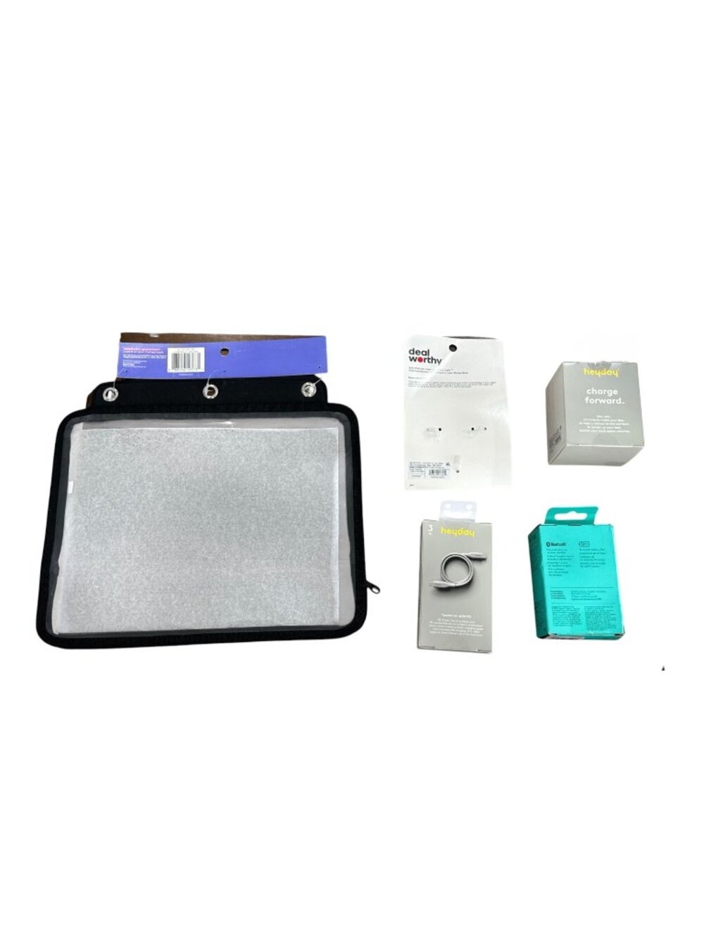 Assorted Electronics & Accessories Bundle: Tablet Pouch, Heyday Wall Charger, Ch